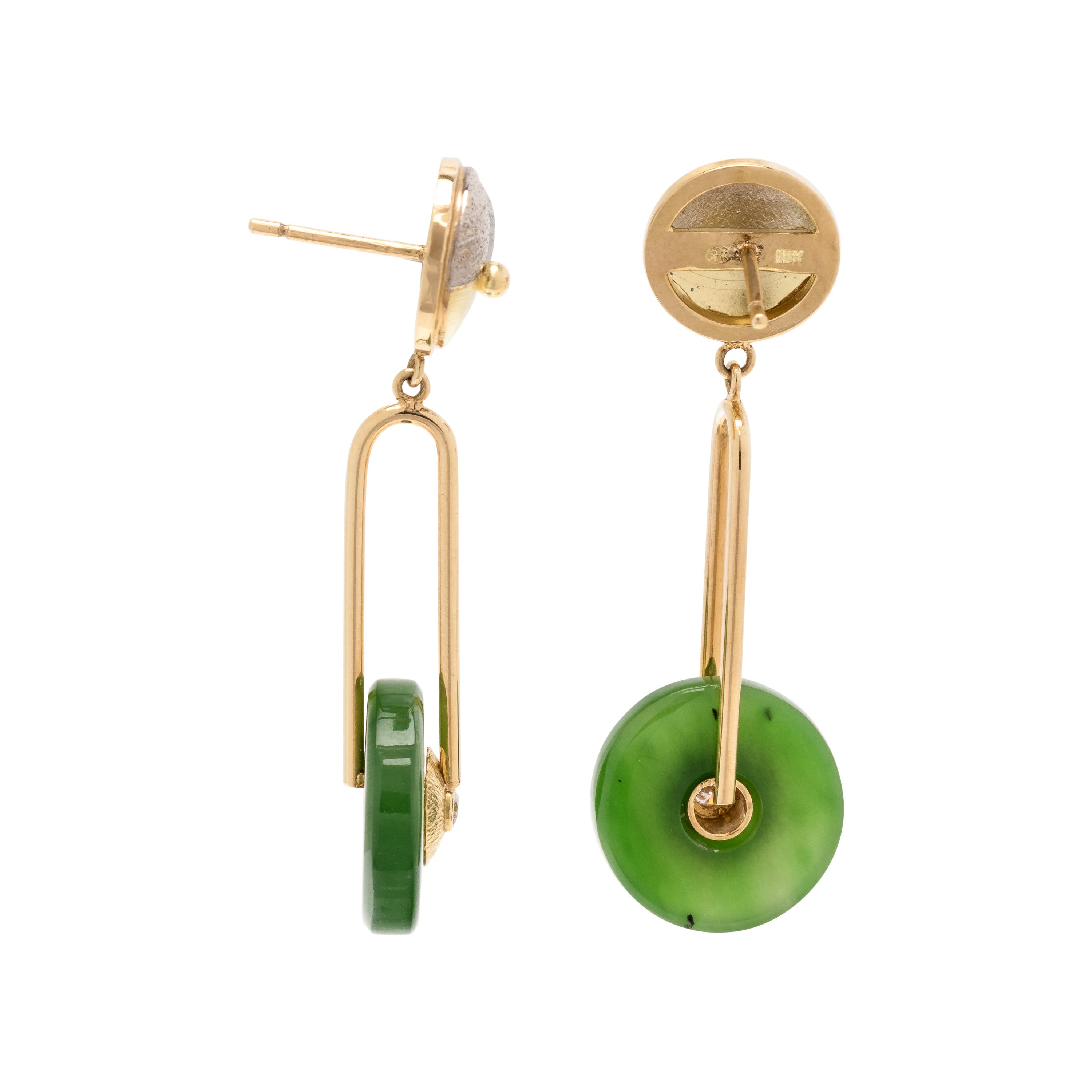 RICHARD KIMBALL, YELLOW GOLD, NEPHRITE AND DIAMOND EARRINGS