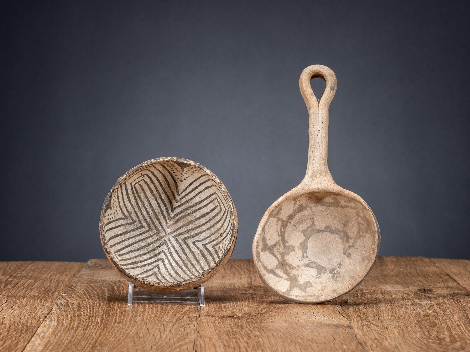 Ancestral Pueblo Black-on-White Bowl and Ladle
