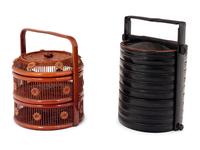 Two Chinese Lacquered Wood and Bamboo Food Baskets