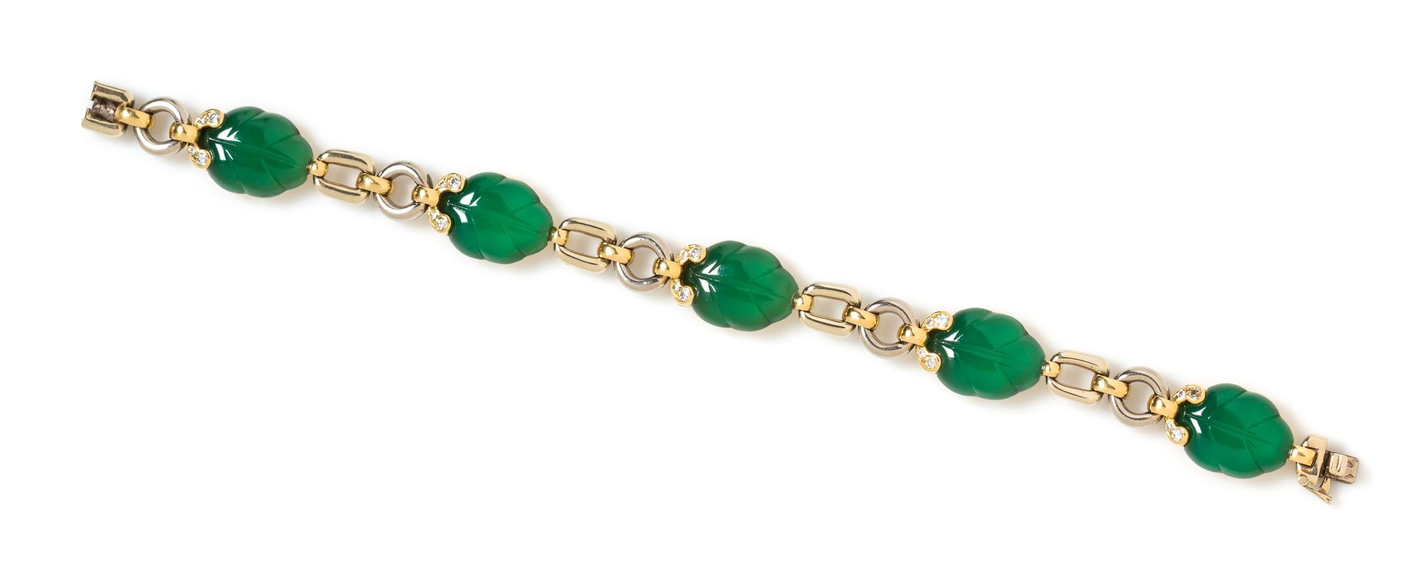 An 18 Karat Bicolor Gold, Green Chalcedony and Diamond Bracelet, Cartier, Circa 1990, 30.30 dwts.