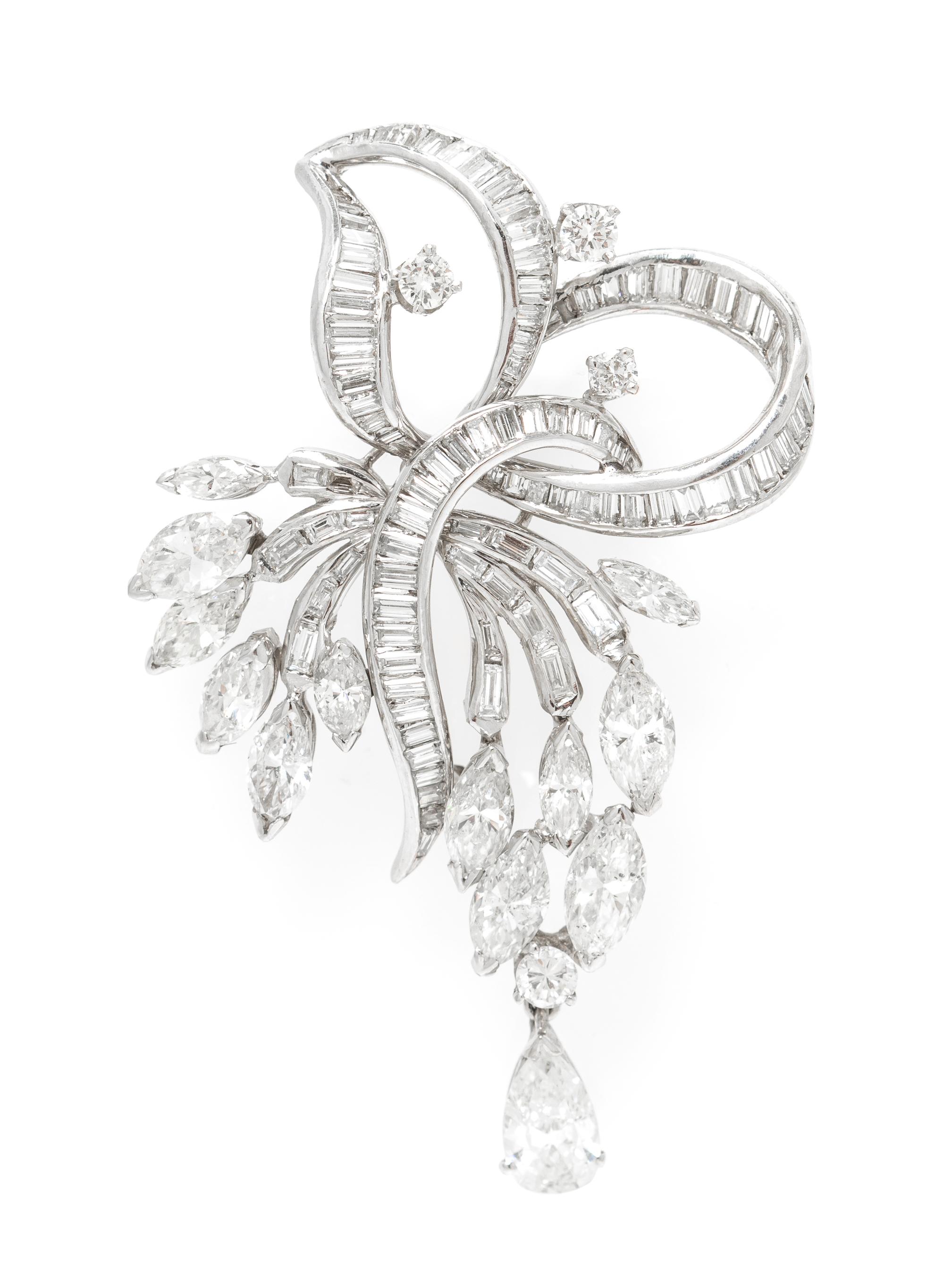 A White Gold and Diamond Spray Brooch, Circa 1950, 6.70 dwts.