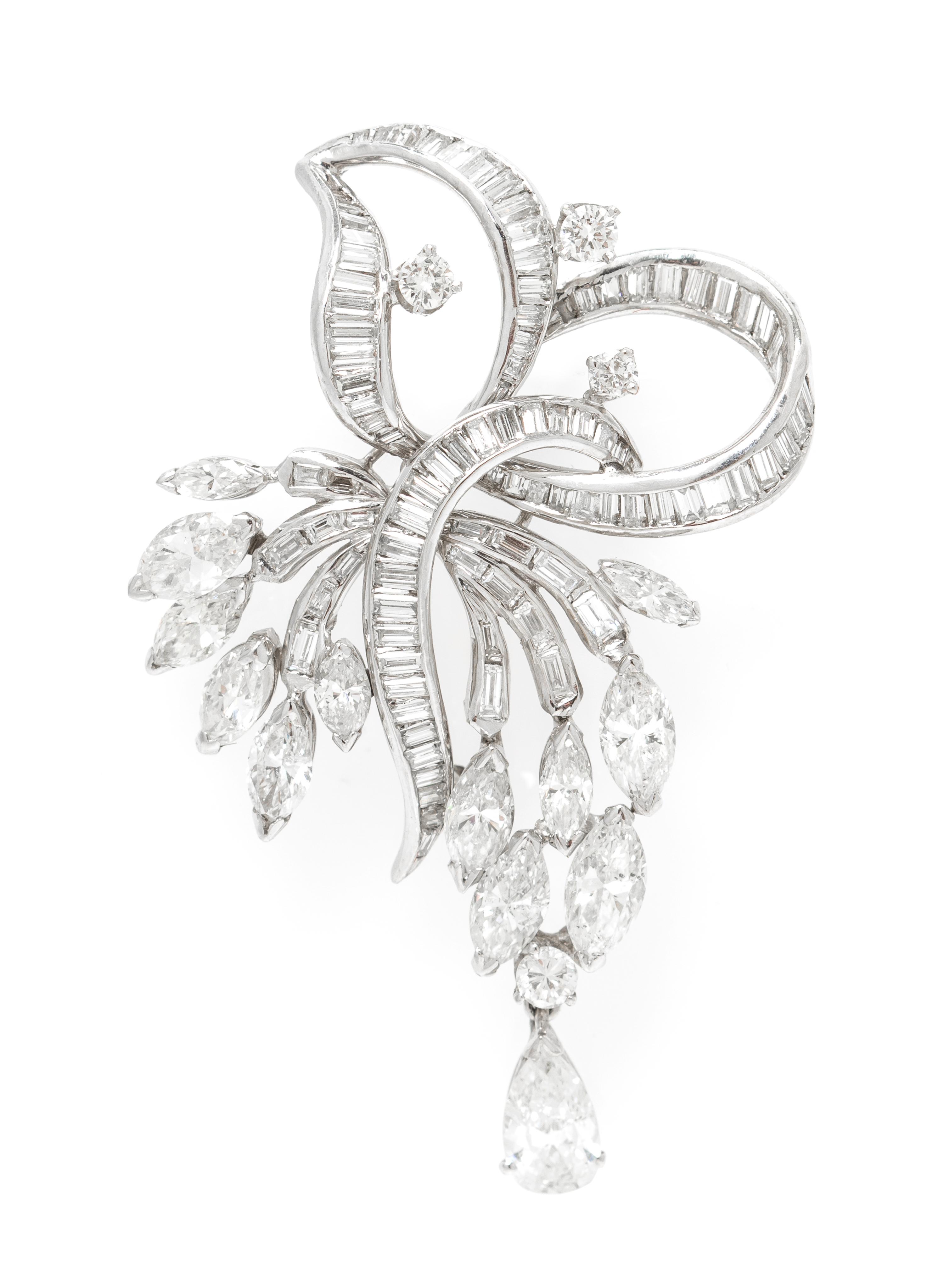 A White Gold and Diamond Spray Brooch, Circa 1950, 6.70 dwts.