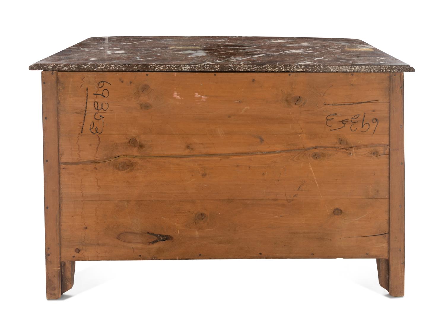 A Régence Gilt Bronze Mounted Marble-Top Commode