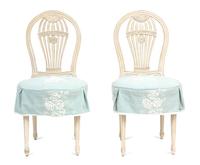 A Set of Six French Painted Mongolfier Side Chairs Height 37 3/4 inches. — 20TH CENTURY