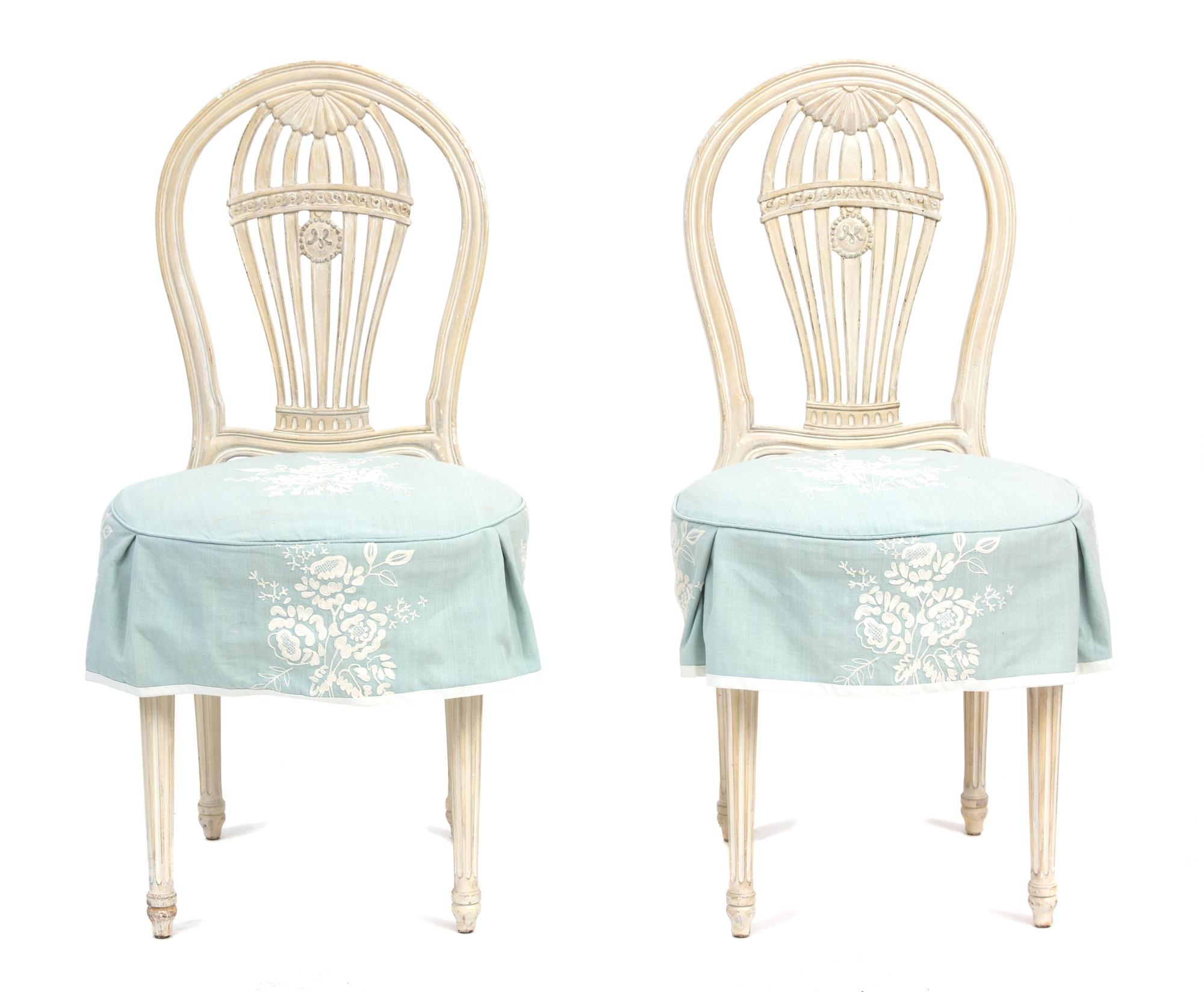 A Set of Six French Painted Mongolfier Side Chairs Height 37 3/4 inches. — 20TH CENTURY