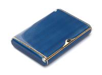 A Russian Guilloche Enameled Silver Cigarette Case, Late 19th Century, with a cabochon clasp.