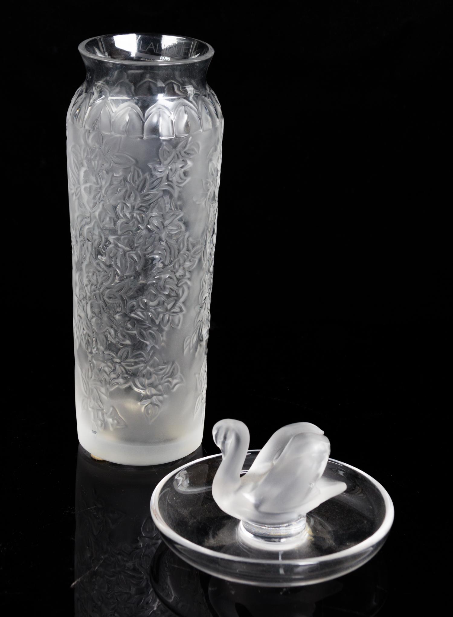 A Lalique Molded and Frosted Glass Vase Height of first 6 3/4 inches. — SECOND HALF 20TH CENTURY