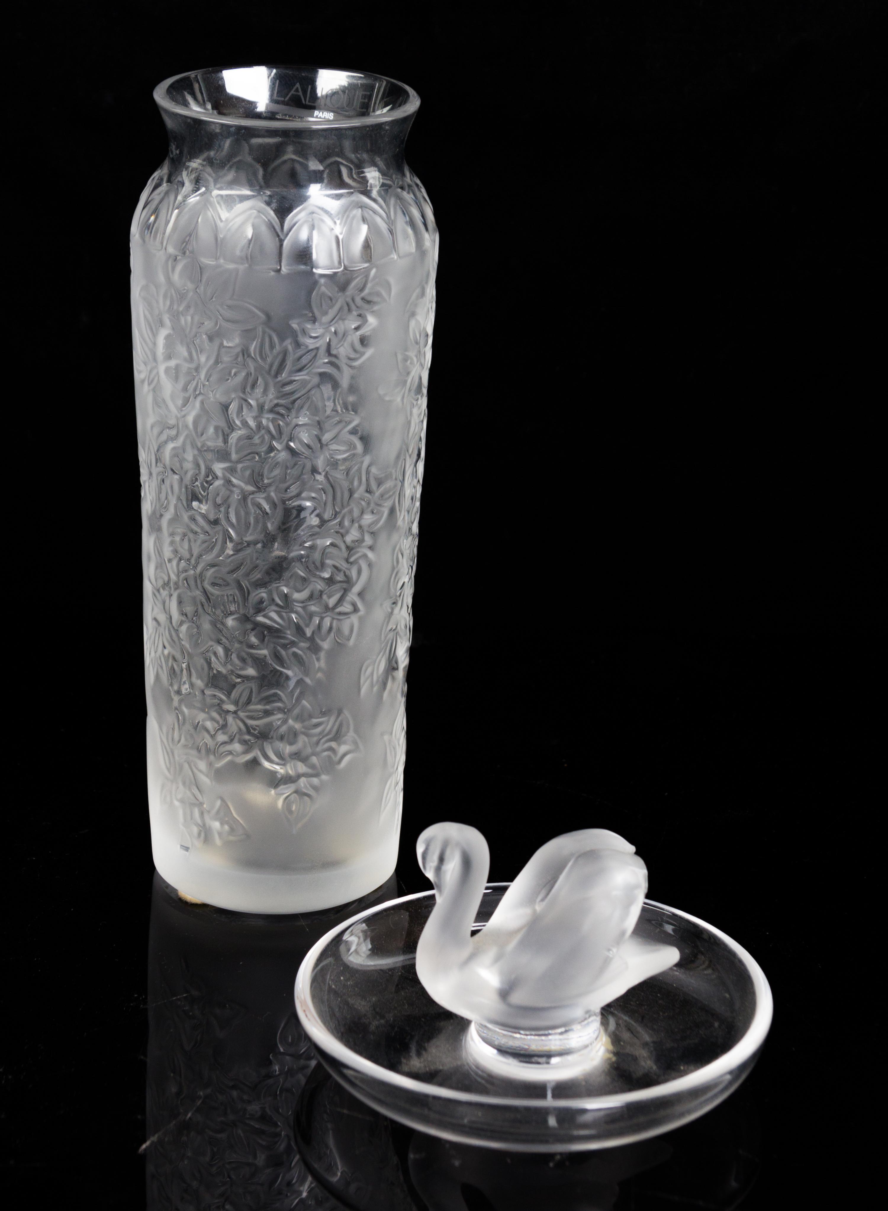 A Lalique Molded and Frosted Glass Vase Height of first 6 3/4 inches. — SECOND HALF 20TH CENTURY