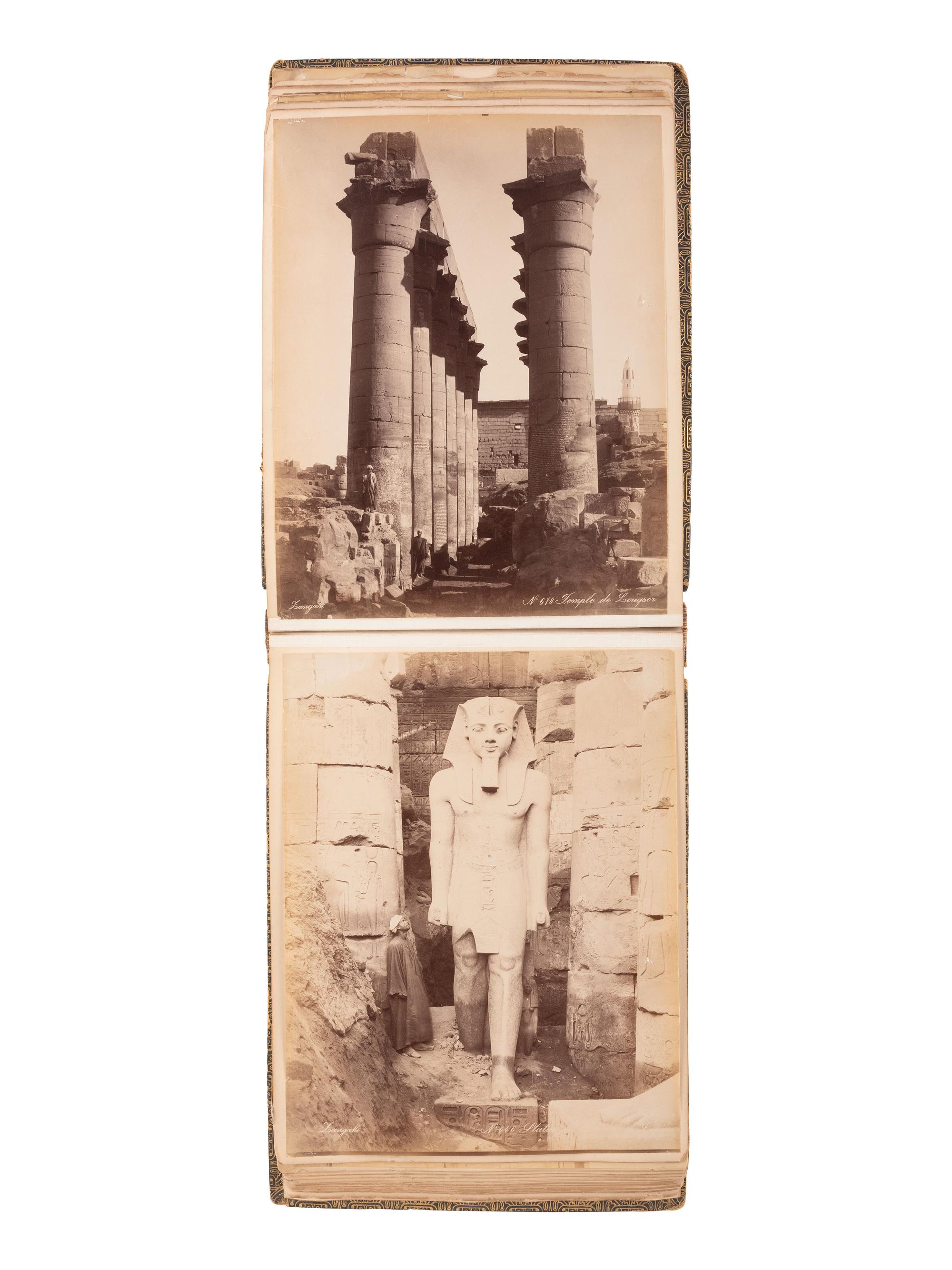 [EARLY PHOTOGRAPHY] Album containing albumen prints of Egyptian scenes and landmarks by various photographers.