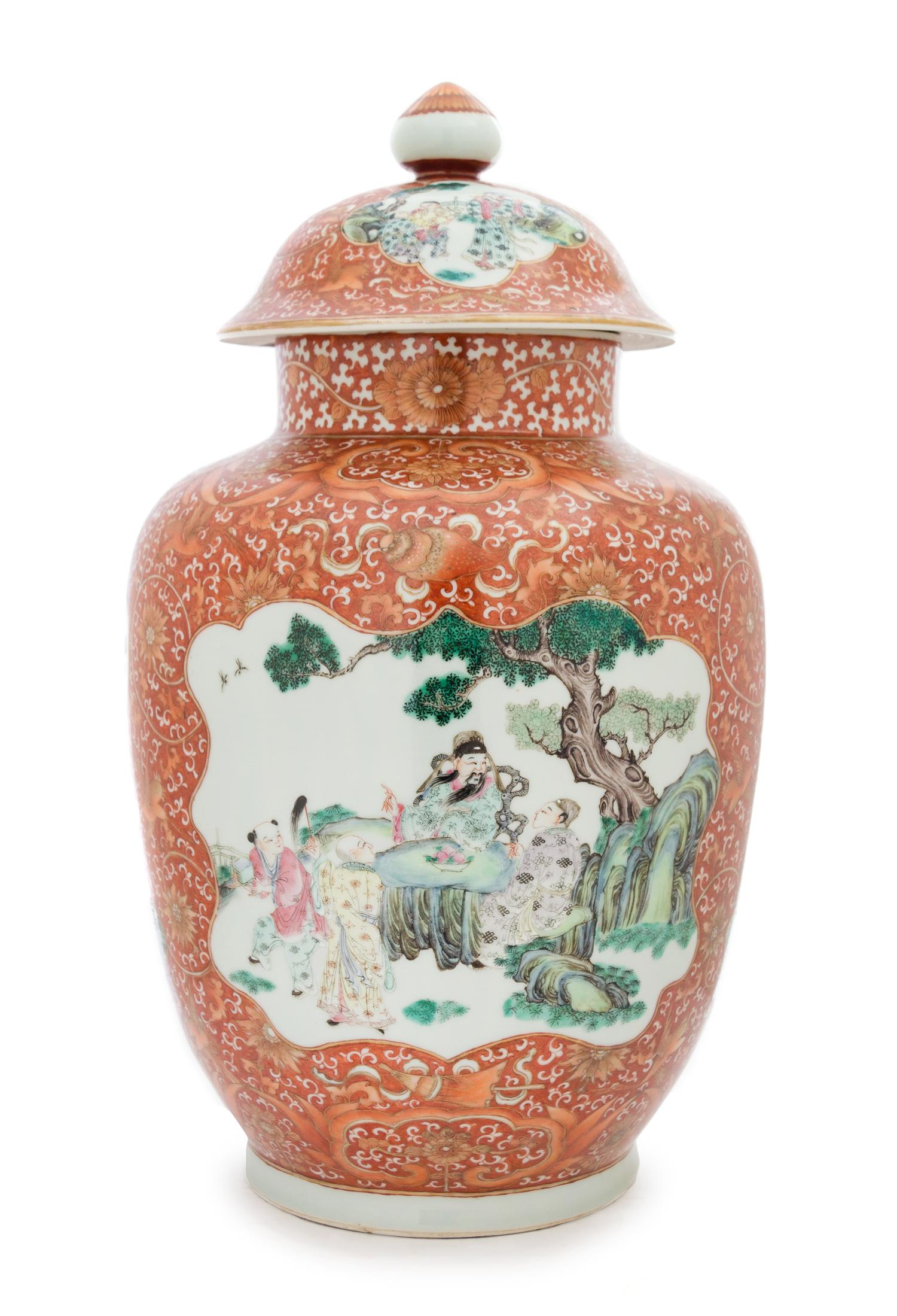 A Large Chinese Famille Rose Porcelain Covered Jar 19TH CENTURY Height 17 3/4 inches. — 19TH CENTURY