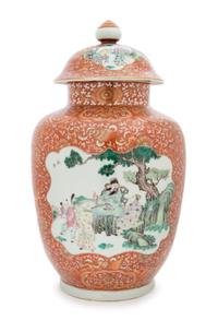 A Large Chinese Famille Rose Porcelain Covered Jar 19TH CENTURY Height 17 3/4 inches. — 19TH CENTURY