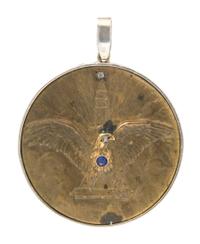 A Sapphire, Diamond and Bronze WWI Metropolitan Life War Bonds Coin Pendant, Tiffany & Co., 27.00 dwts.