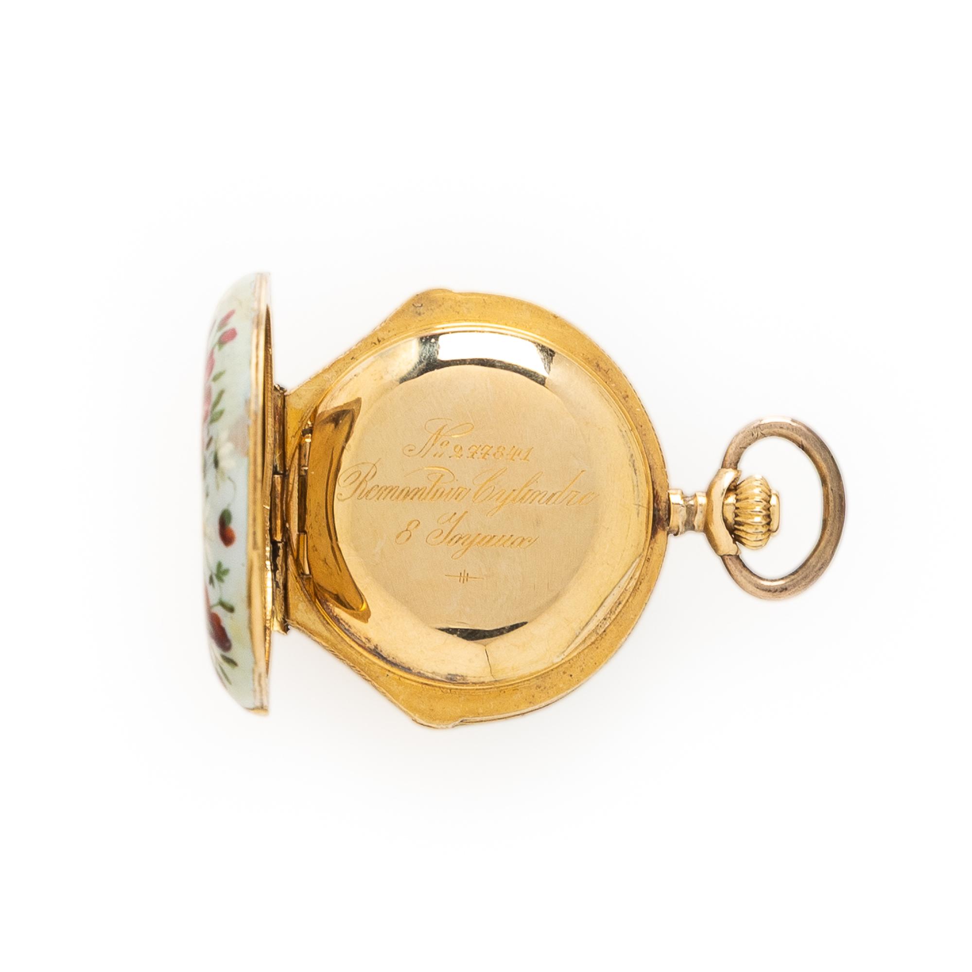 Yellow Gold and Enamel Pocket Watch with Chain