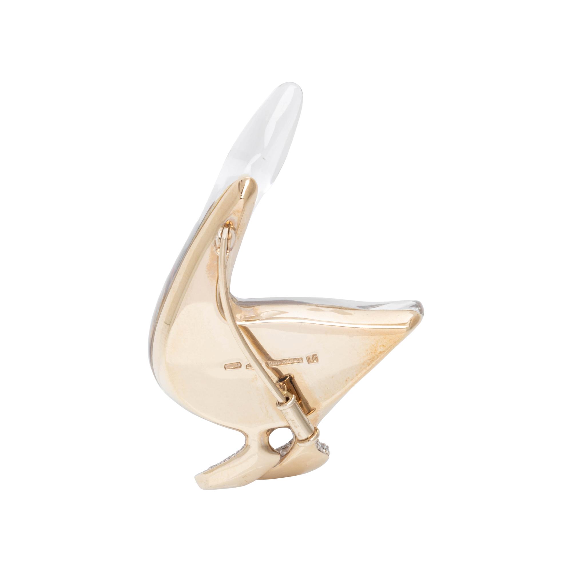 VHERNIER, ROCK CRYSTAL, MOTHER-OF-PEARL AND DIAMOND GOOSE BROOCH