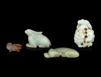 Four Chinese Jade and Aagte 'Animal’ Carvings
