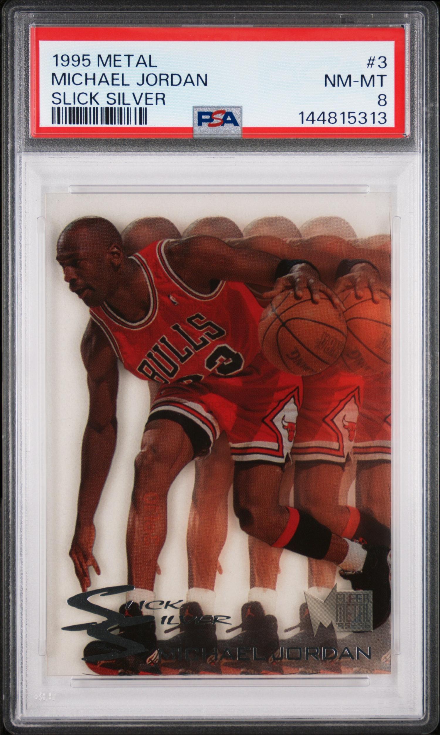 A 1995 Fleer Metal Michael Jordan Slick Silver Basketball Card No. 3 (PSA 8 NM-MT)