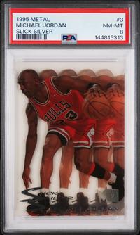 A 1995 Fleer Metal Michael Jordan Slick Silver Basketball Card No. 3 (PSA 8 NM-MT)