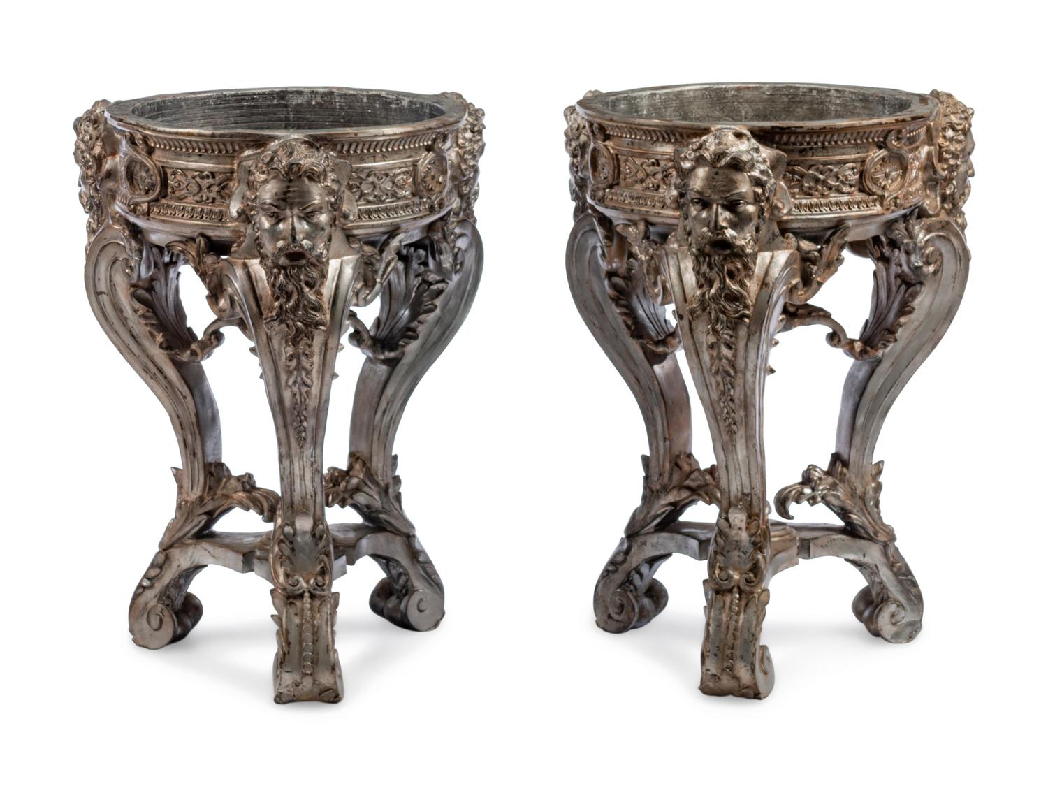 A Pair of Pompeian Style Silvered Metal Jardinières