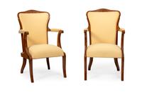 A Pair of Biedermeier Walnut Open Armchairs — 19TH CENTURY
