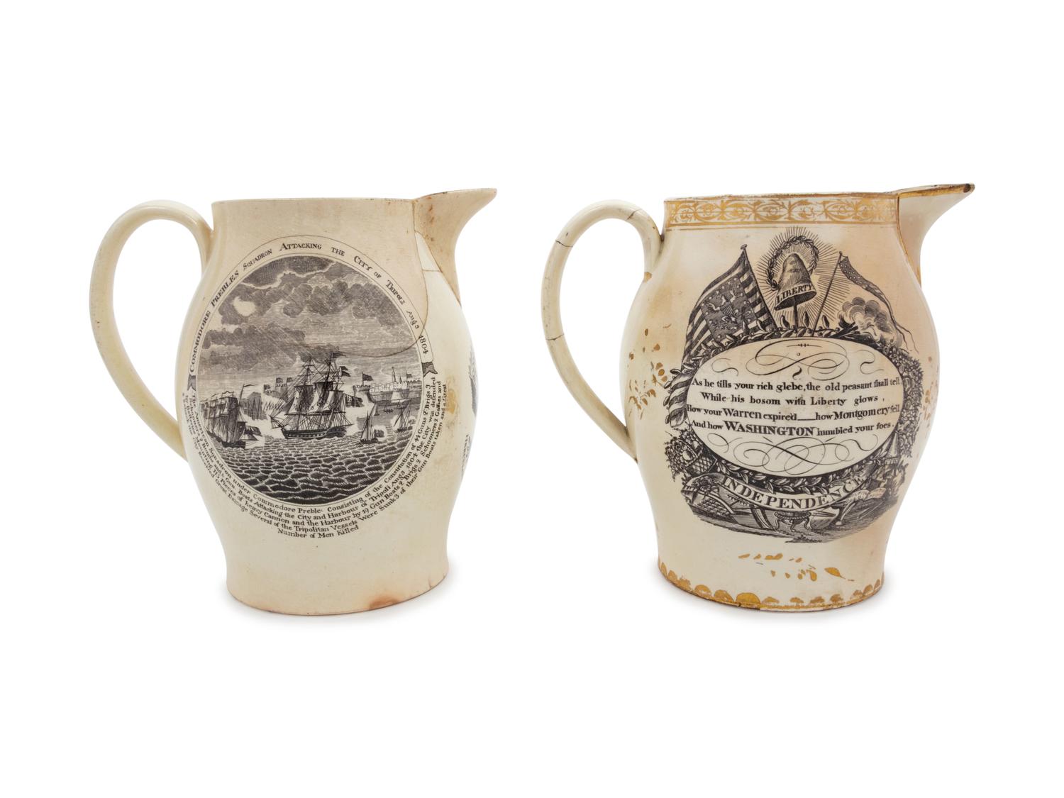 Two Herculaneum Transfer-Decorated Pottery Commemorative Jugs