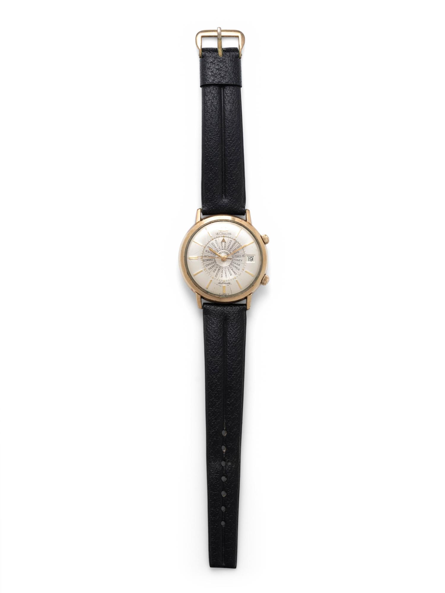 JAEGER-LeCOULTRE, MEMOVOX, VINTAGE, 10K GOLD-FILLED WORLD TIME ALARM WRISTWATCH