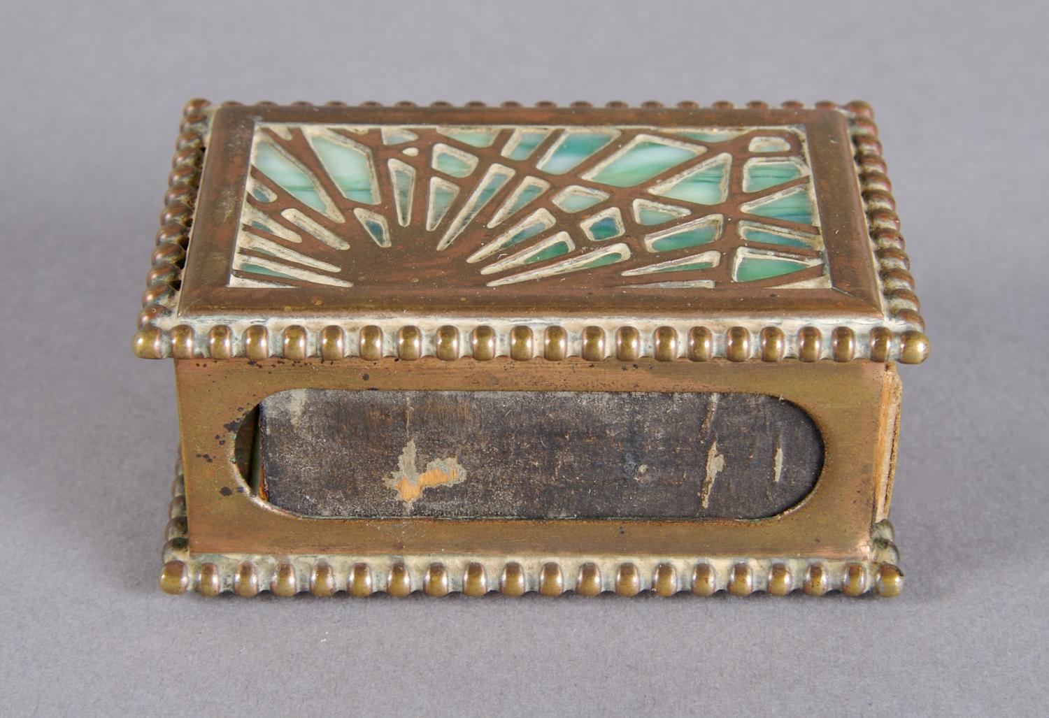 A Tiffany Studios Bronze Desk Box, Pine Needle, Width of first 6 5/8 inches.