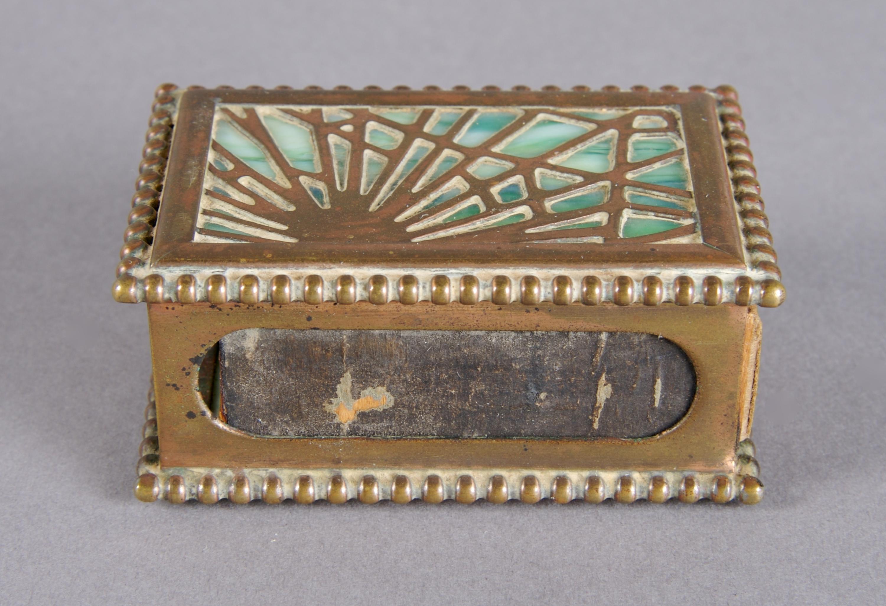 A Tiffany Studios Bronze Desk Box, Pine Needle, Width of first 6 5/8 inches.
