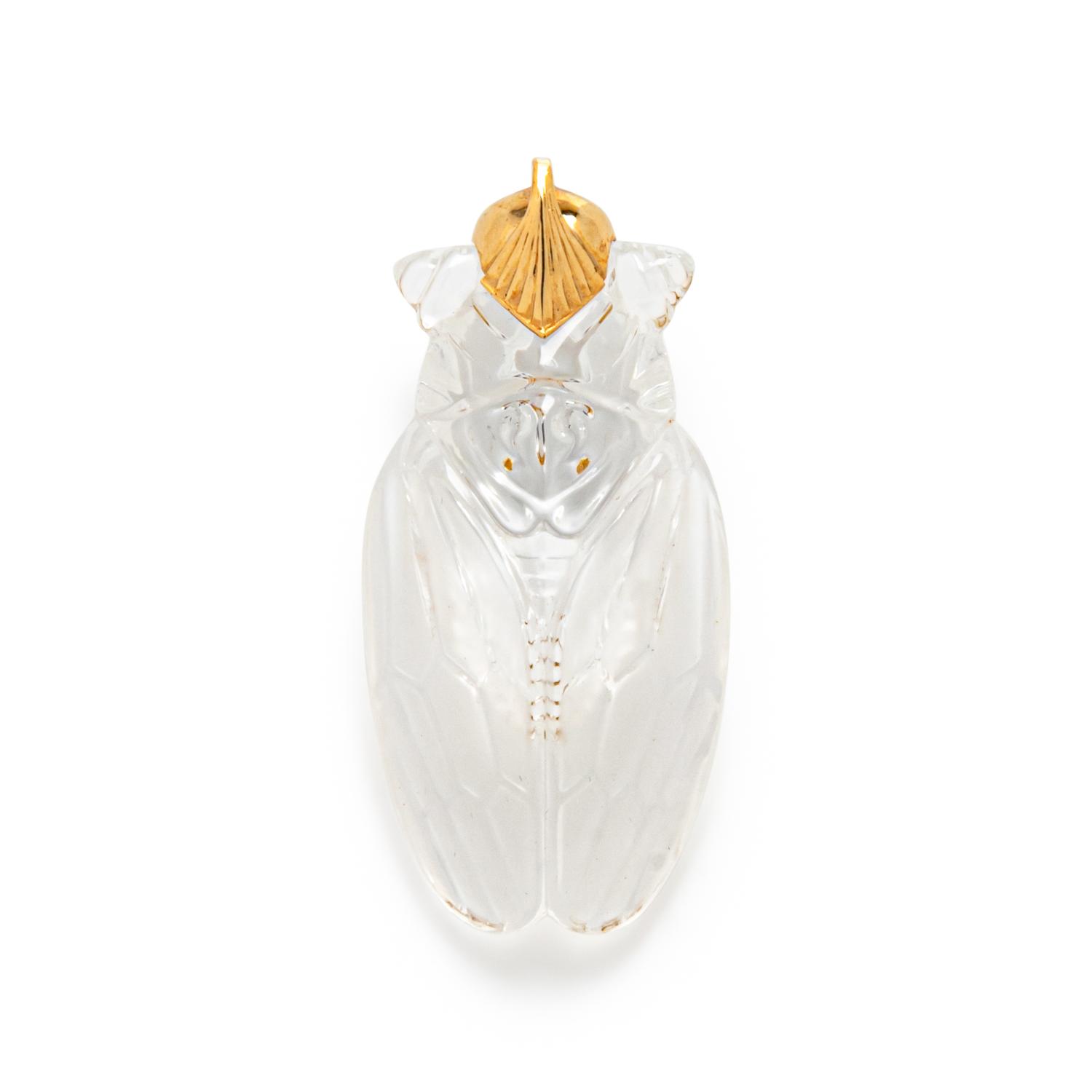STEUBEN, GLASS AND YELLOW GOLD 'CICADA' PENDANT