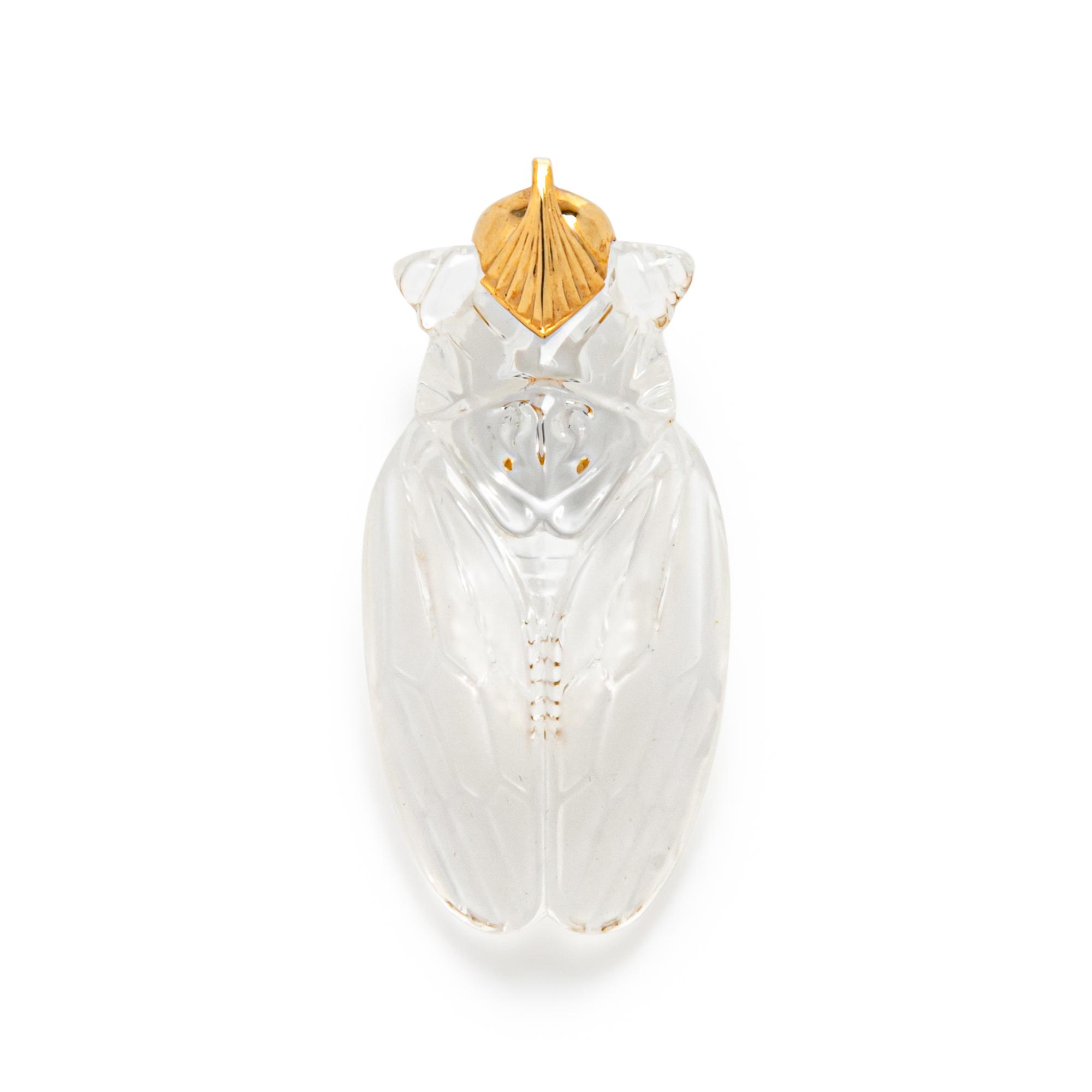 STEUBEN, GLASS AND YELLOW GOLD 'CICADA' PENDANT