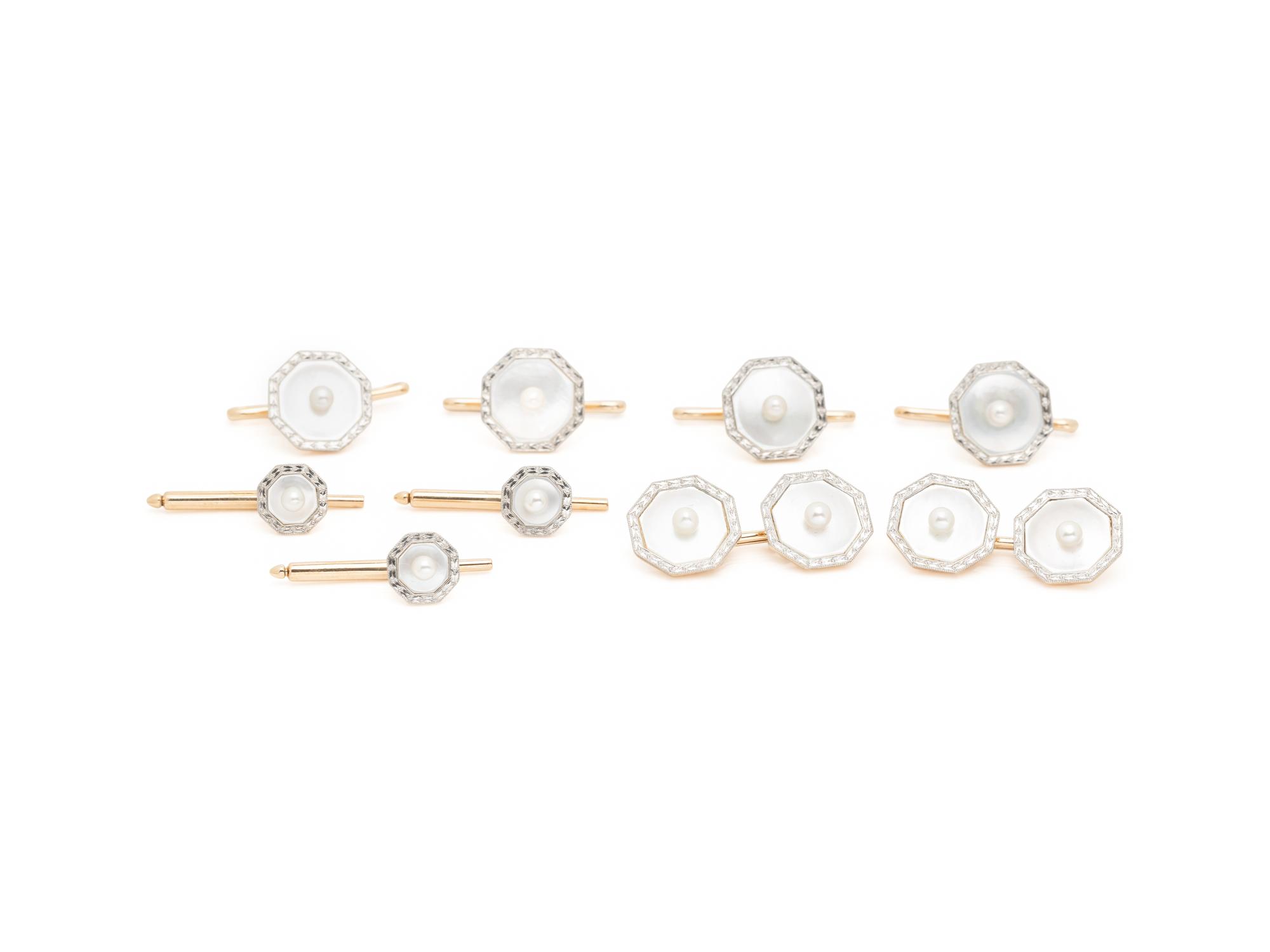 CARTIER, ART DECO, MOTHER-OF-PEARL AND SEED PEARL DRESS SET