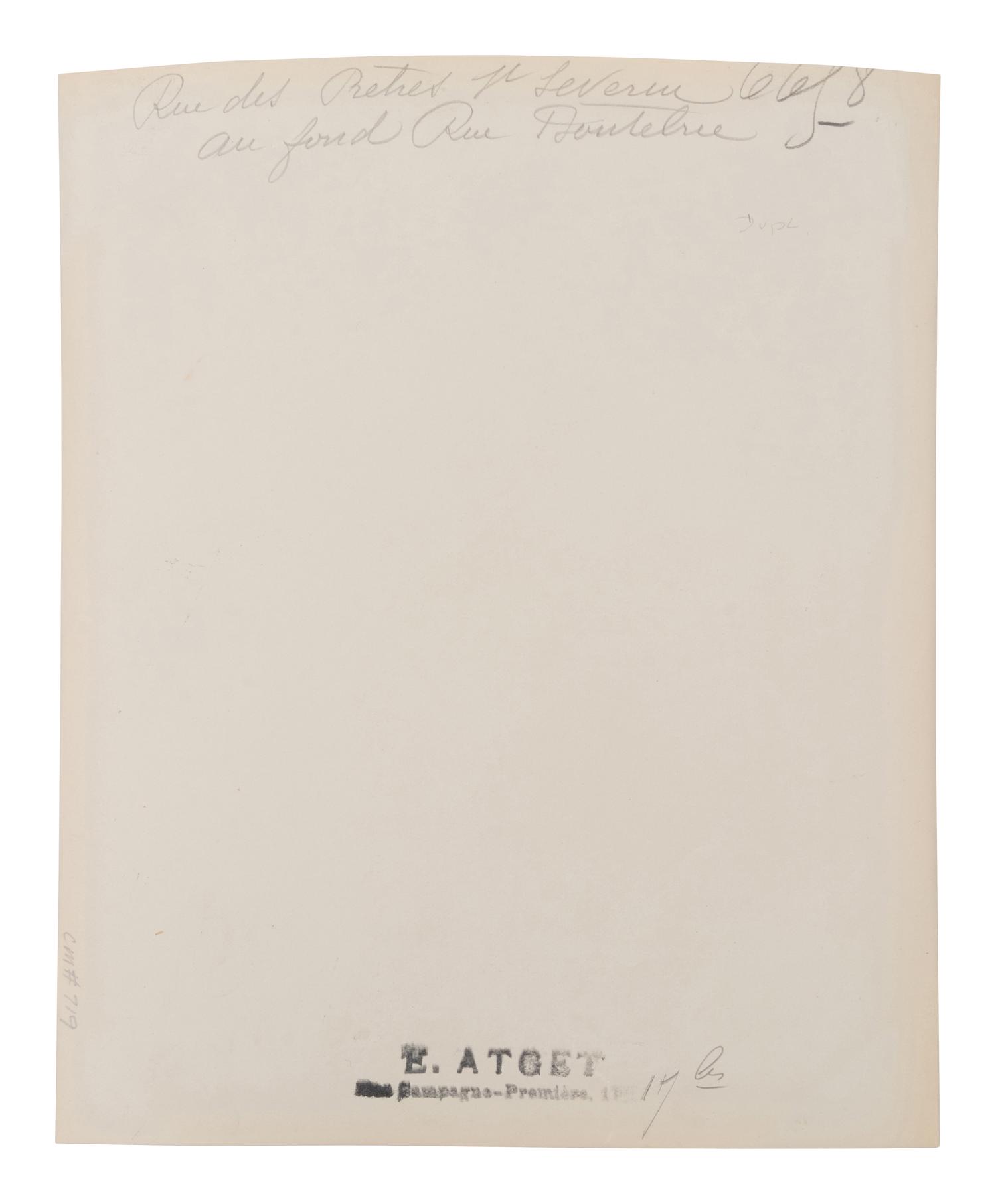 A group of four photographs depicting Paris ( Moulin Rouge [86 boulevard de Clichy] ; Passage Moret, ruelle des Gobelins ; Rue des Prêtres Saint-Séverin, au fond rue Boutebrie; Rue des Gobelins)