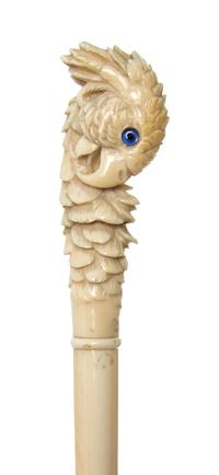 A Continental Ivory Handled Walking Stick, Length of handle 10 1/2 x length overall 40 1/2 inches.