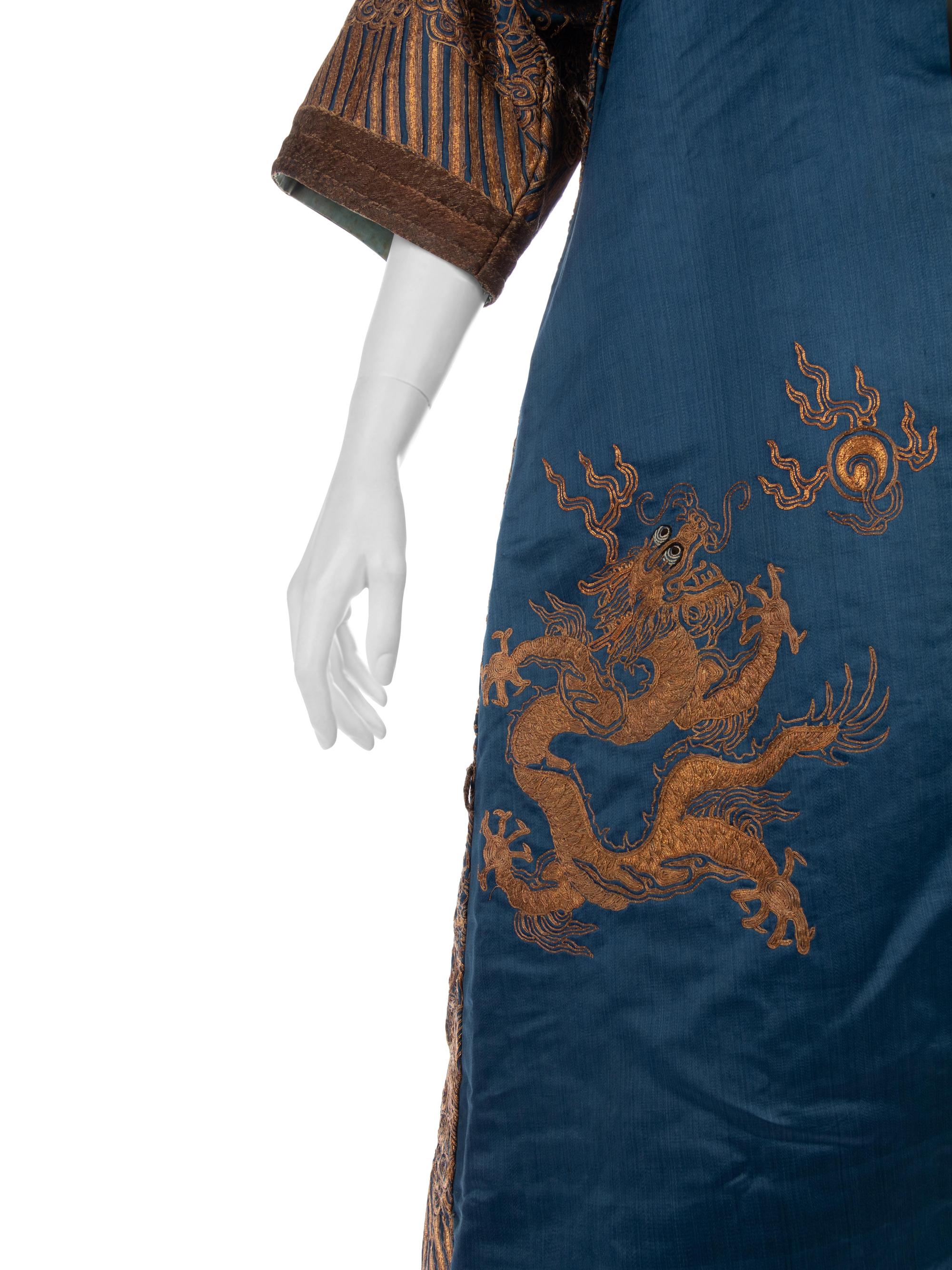 A Chinese Blue-Ground Silk 'Dragon' Robe