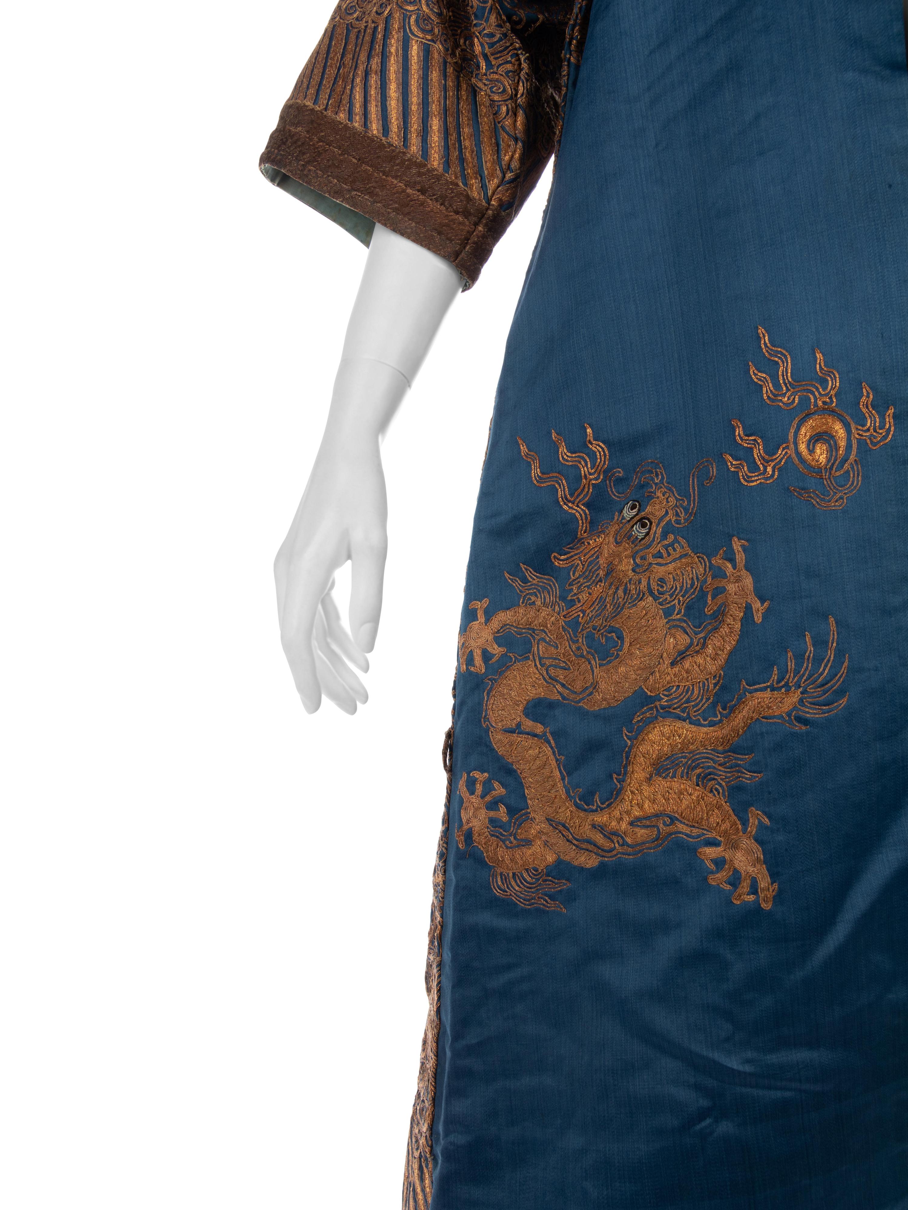 A Chinese Blue-Ground Silk 'Dragon' Robe