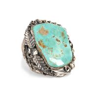 Large Southwestern Silver and Turquoise Cuff Bracelet Length 5 1/2 x opening 1 x width 3 1/2 inches