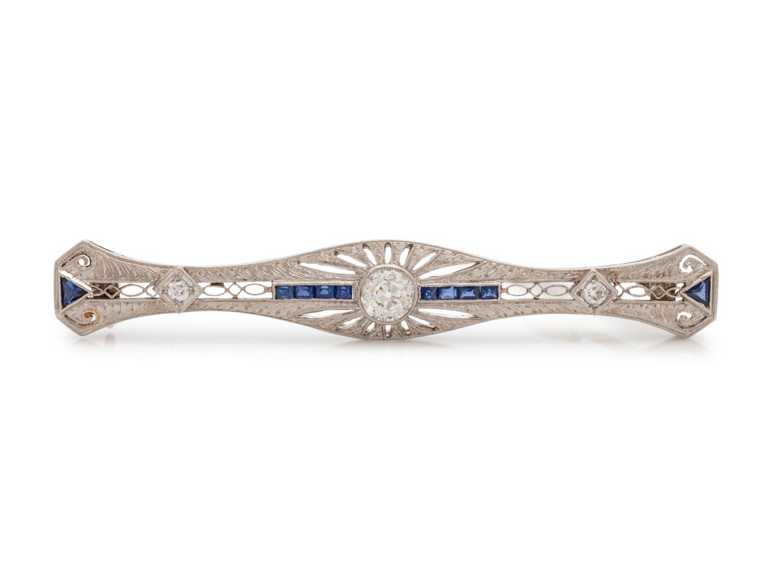 A Platinum, Diamond and Sapphire Brooch,