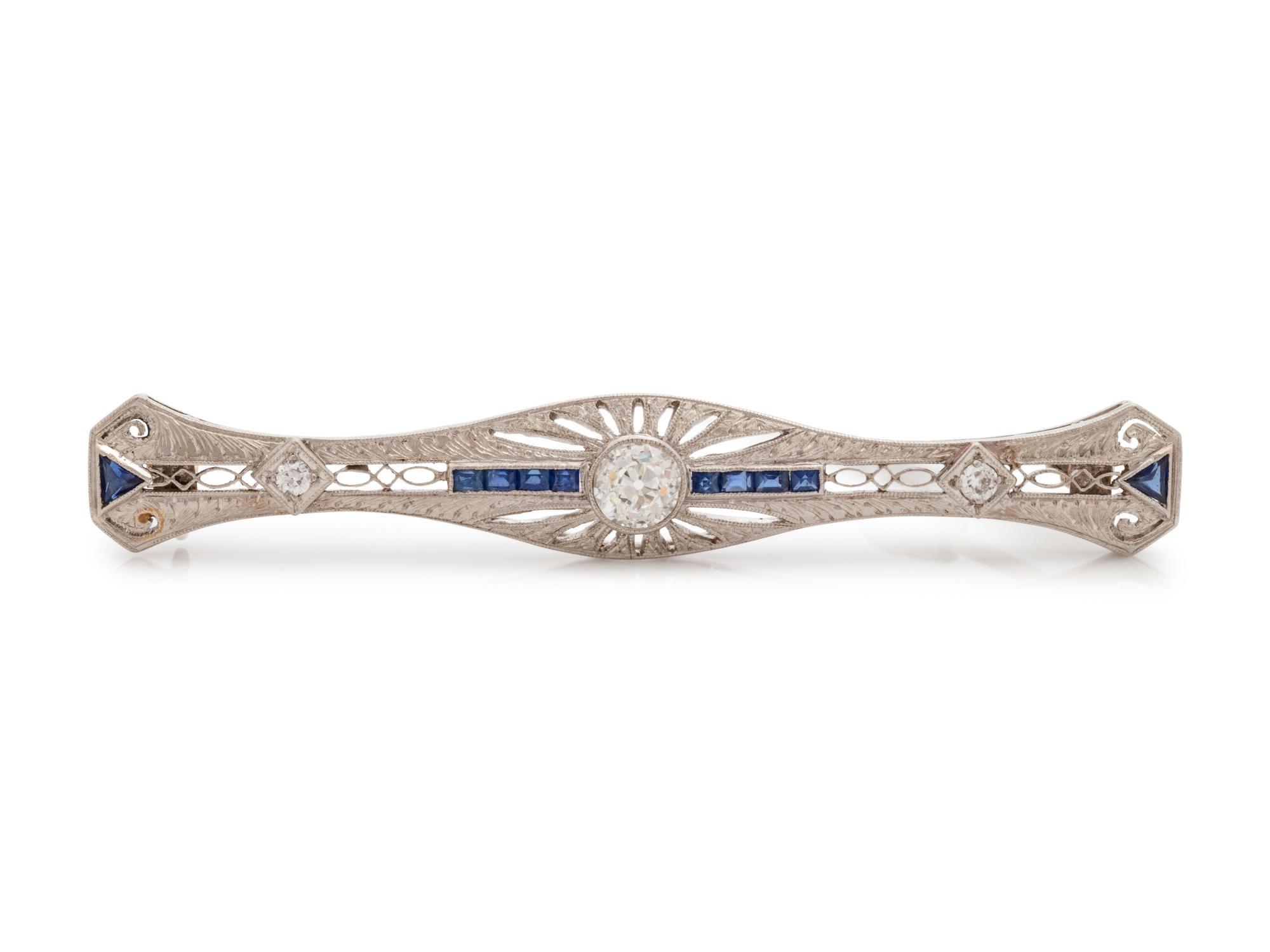 A Platinum, Diamond and Sapphire Brooch,