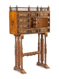 A Spanish Gilt and Polychrome Decorated Walnut Vargueño
