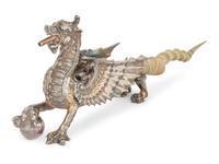A Victorian Silver-Plate and Horn Dragon Lighter