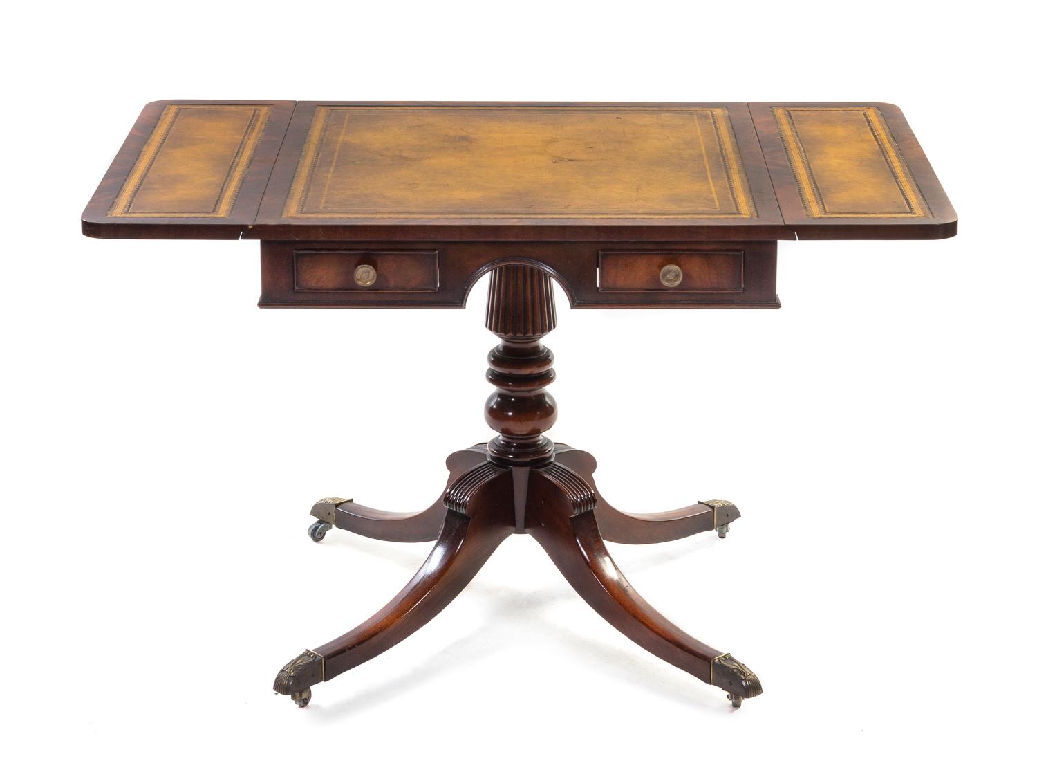 An English Mahogany Sofa Table, Height 24 x width 24 x depth 24 inches.
