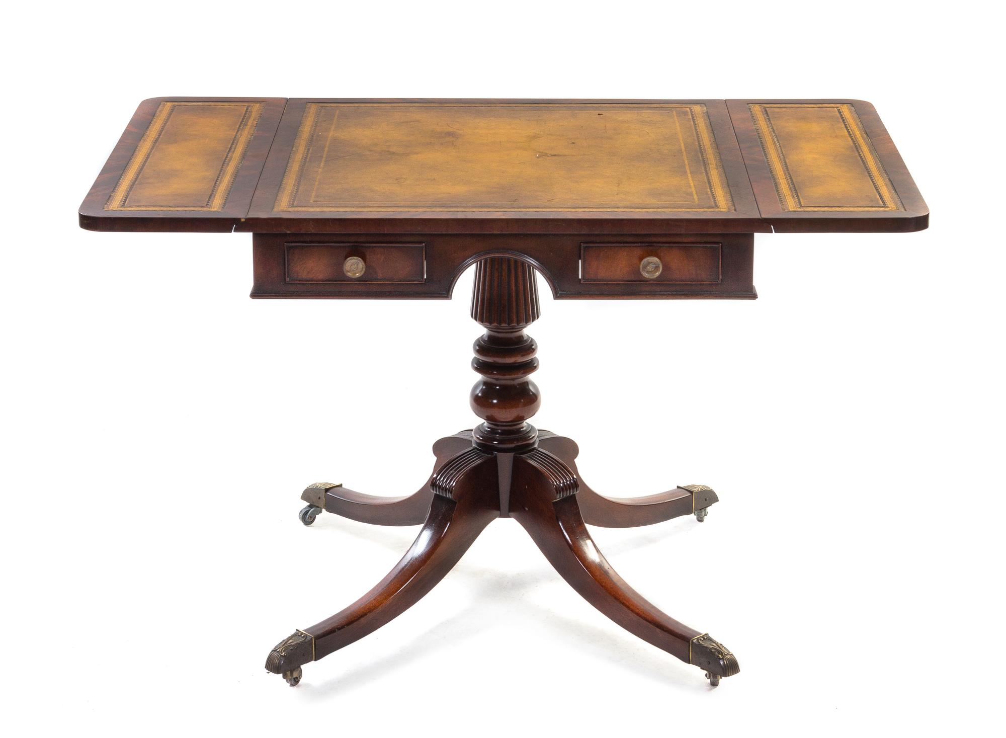 An English Mahogany Sofa Table, Height 24 x width 24 x depth 24 inches.