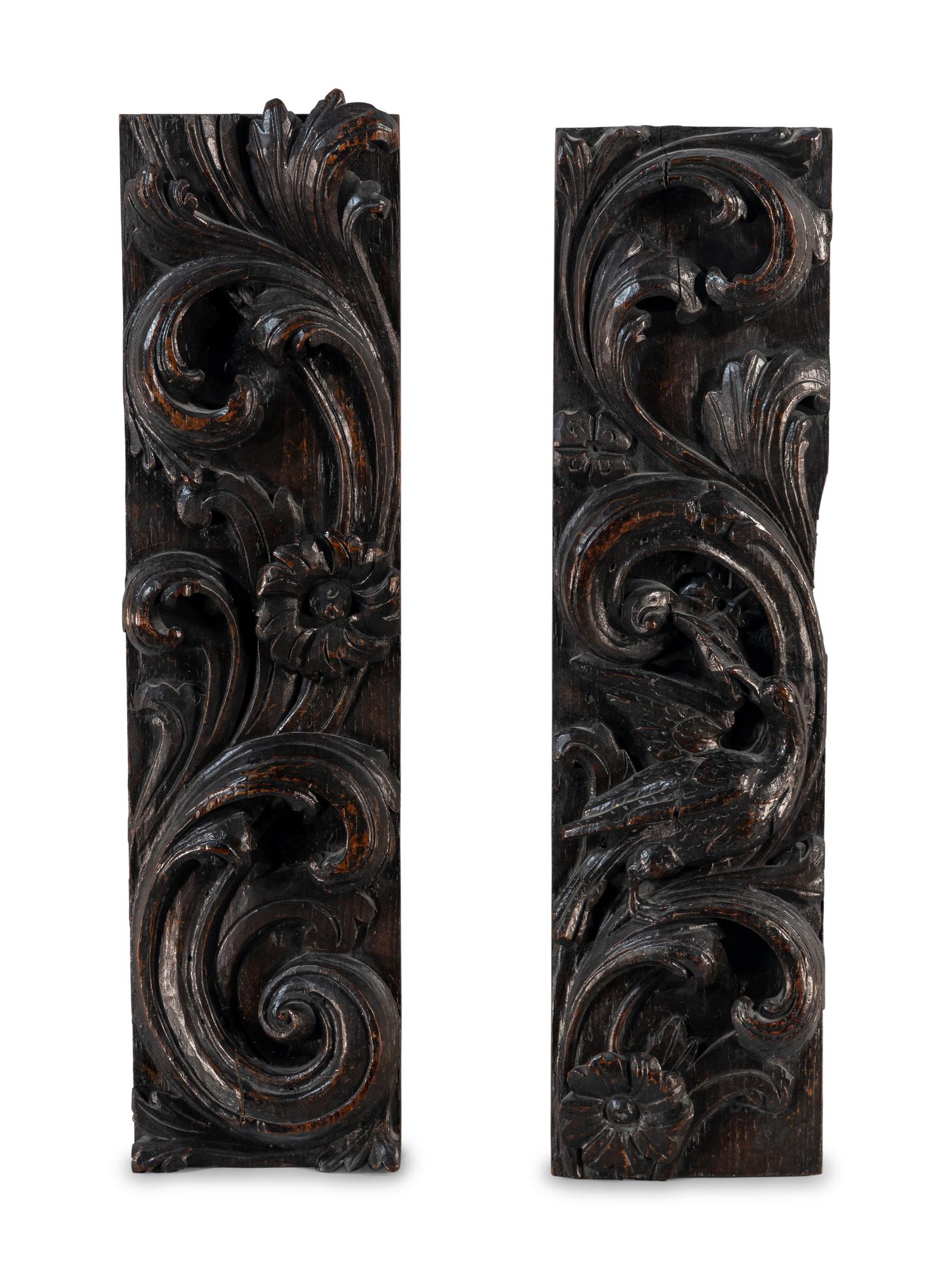 A Pair of English Carved Oak Panels