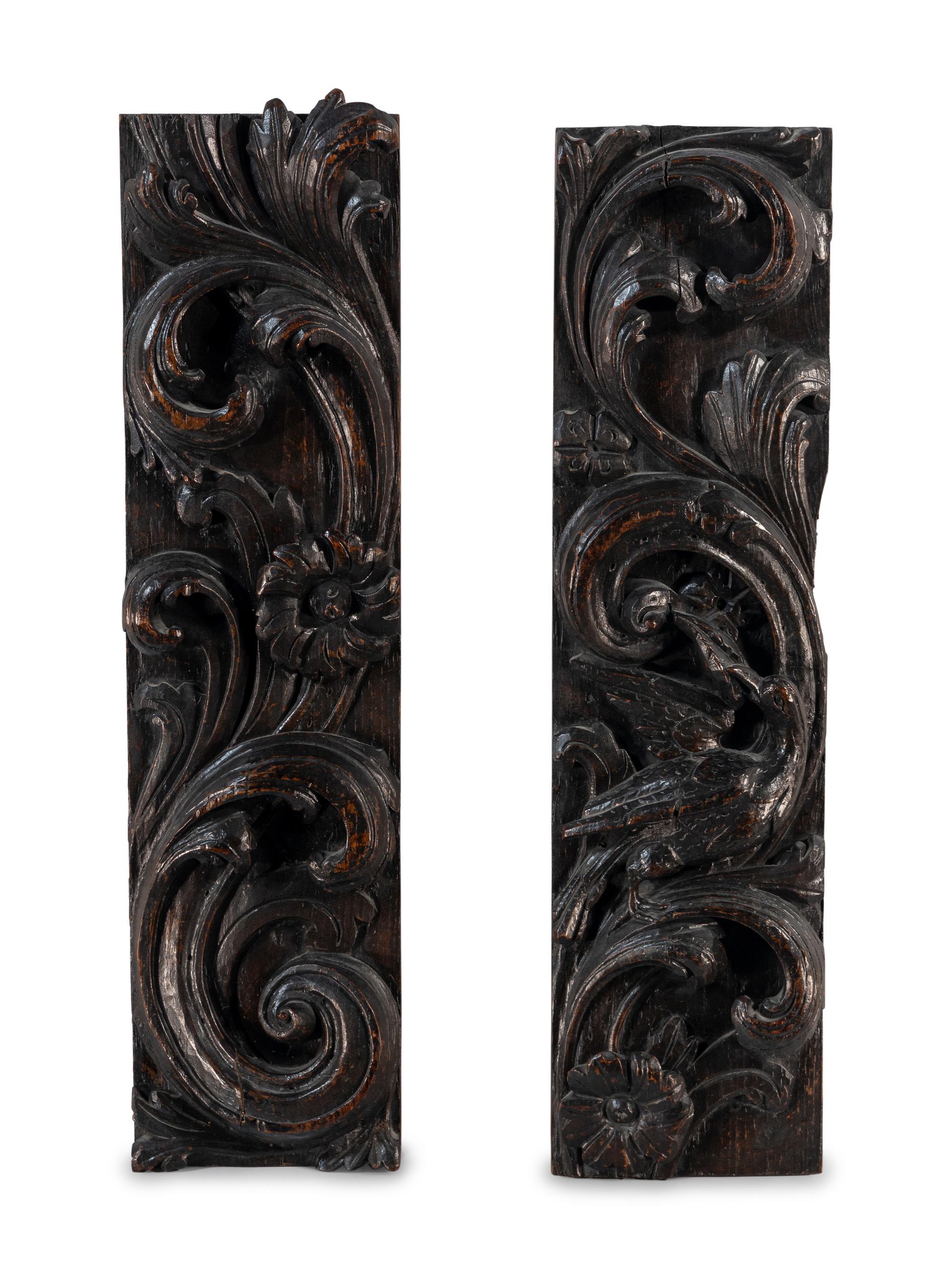 A Pair of English Carved Oak Panels