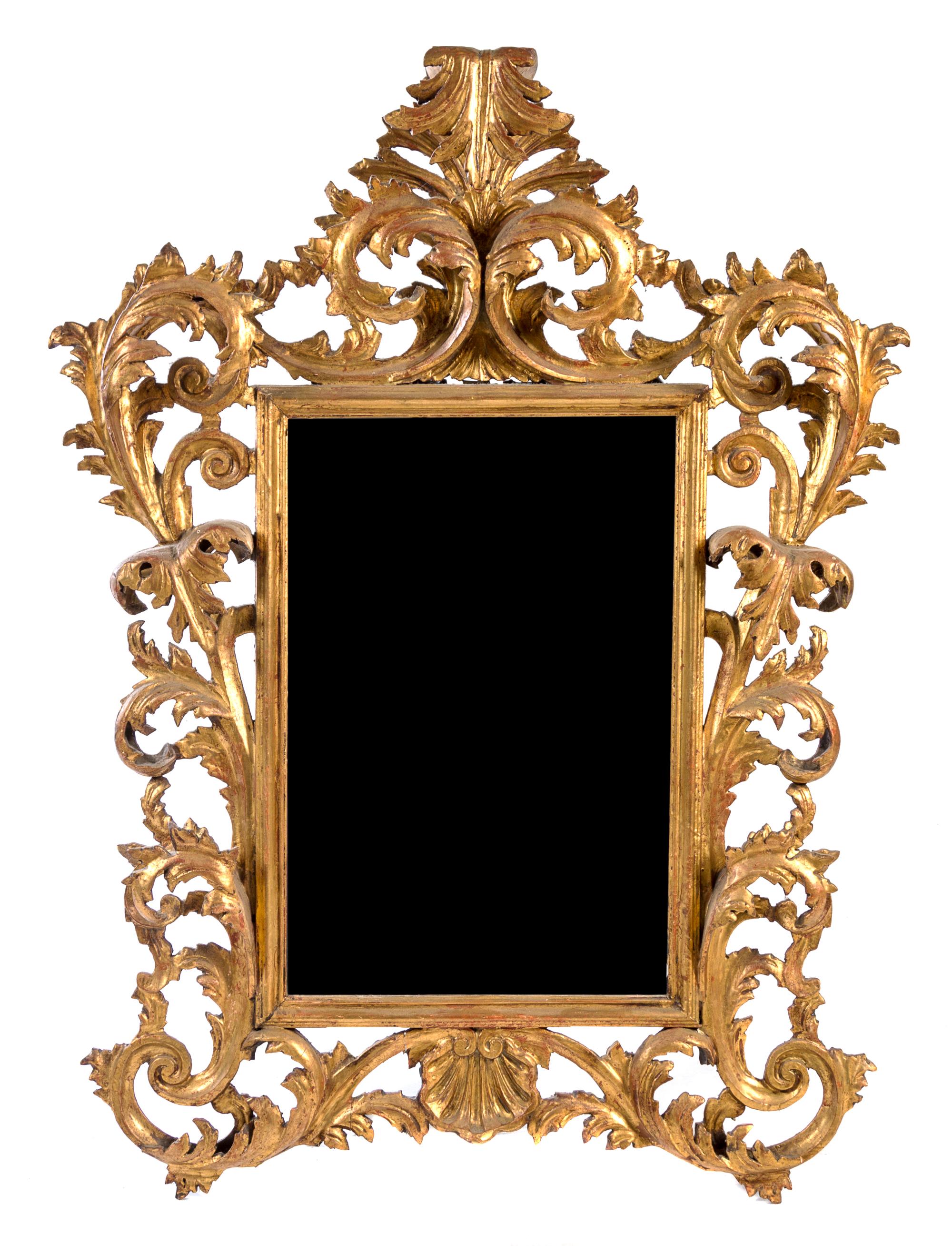 An Italian Baroque Style Giltwood Mirror Height 45 x width 42 inches. — 20TH CENTURY