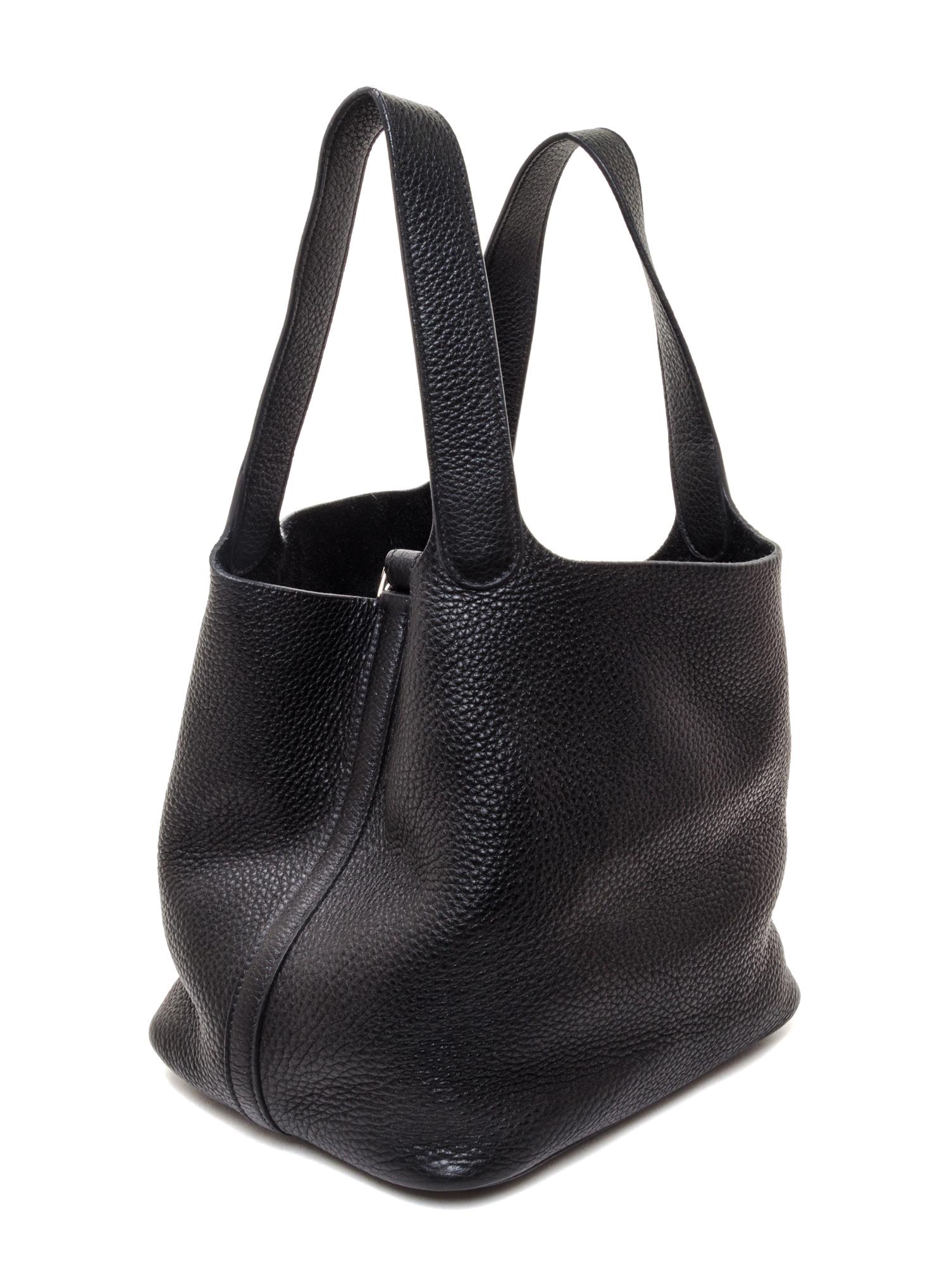 A Hermes Black Taurillon Clemence Picotin MM Handbag, 9" x 8.5" x 7".
