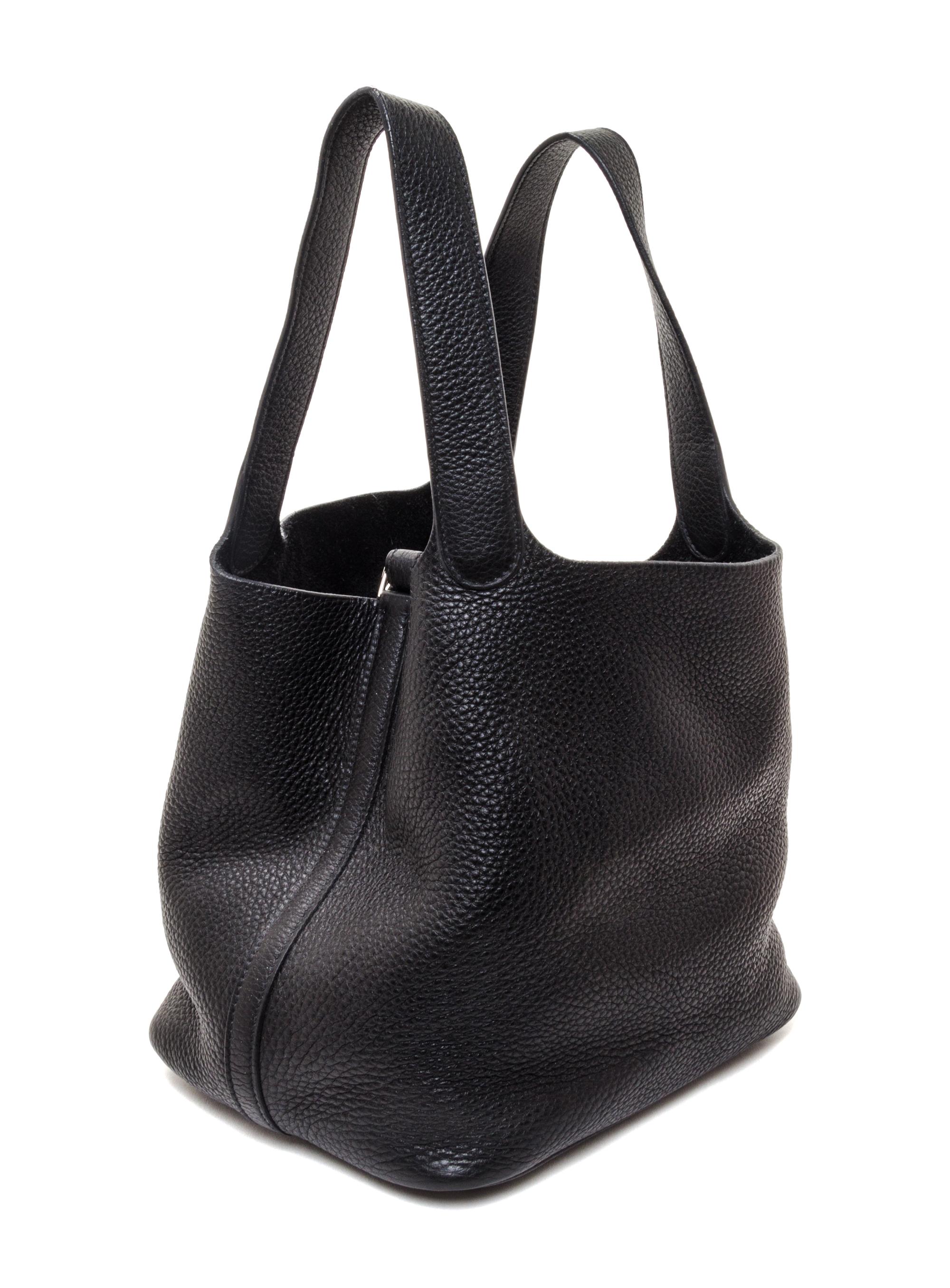 A Hermes Black Taurillon Clemence Picotin MM Handbag, 9" x 8.5" x 7".