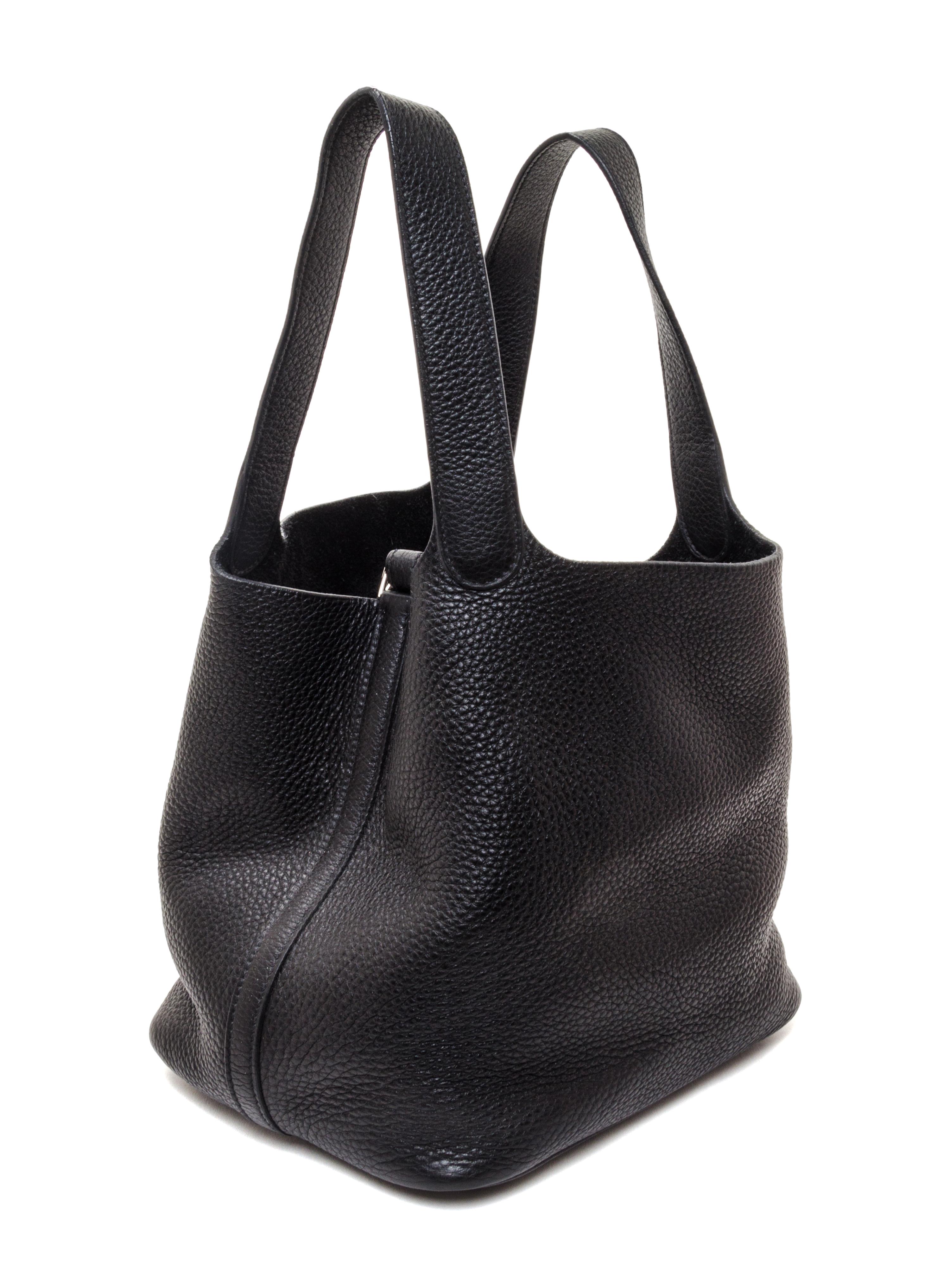 A Hermes Black Taurillon Clemence Picotin MM Handbag, 9" x 8.5" x 7".