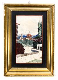 An Italian Pietra Dura Plaque Height overall 14 1/2 x width 9 3/4 inches.