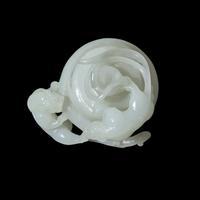 A Small Chinese Carved White Jade ' Qilong' Covered Jar 白玉螭龍蓋罐