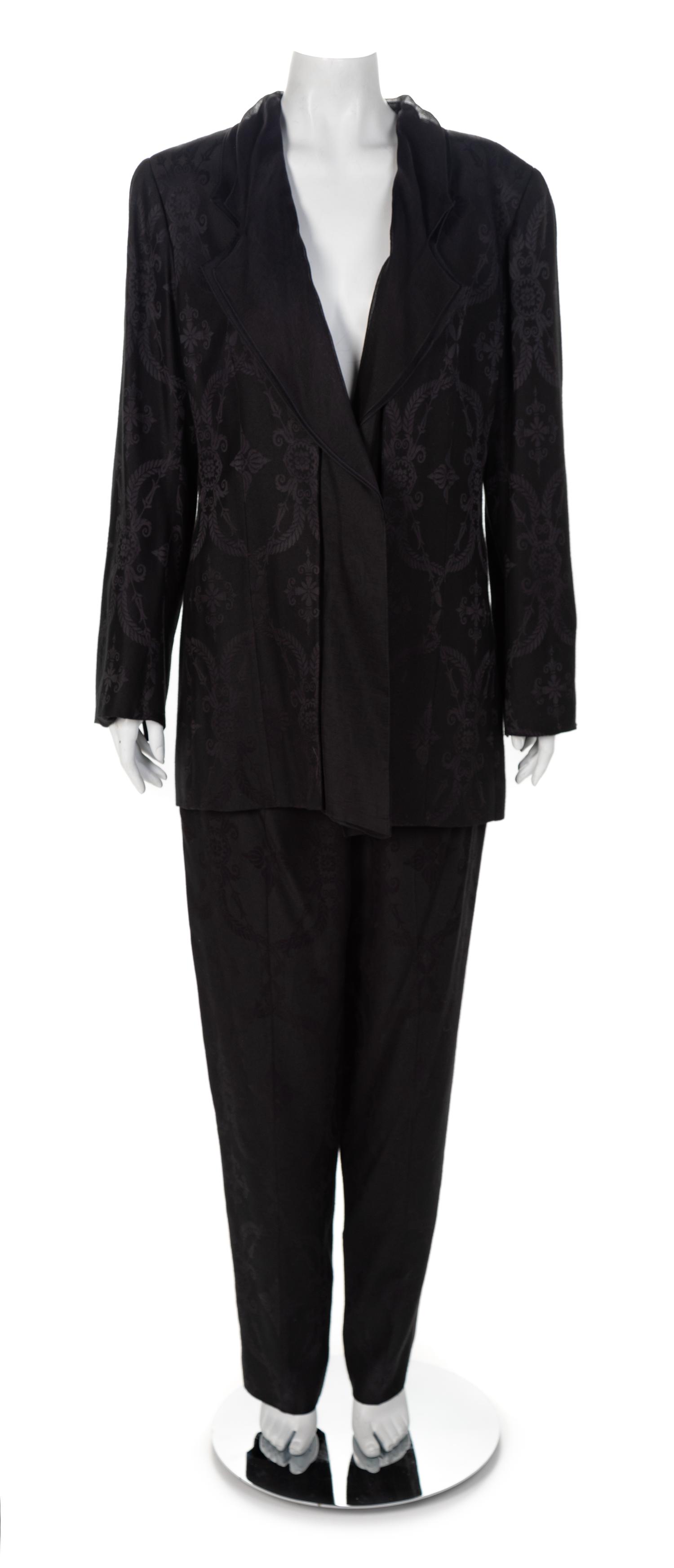 Christian Dior Black Patterned Pant Suit, 1980s Size label: 46 (pants)